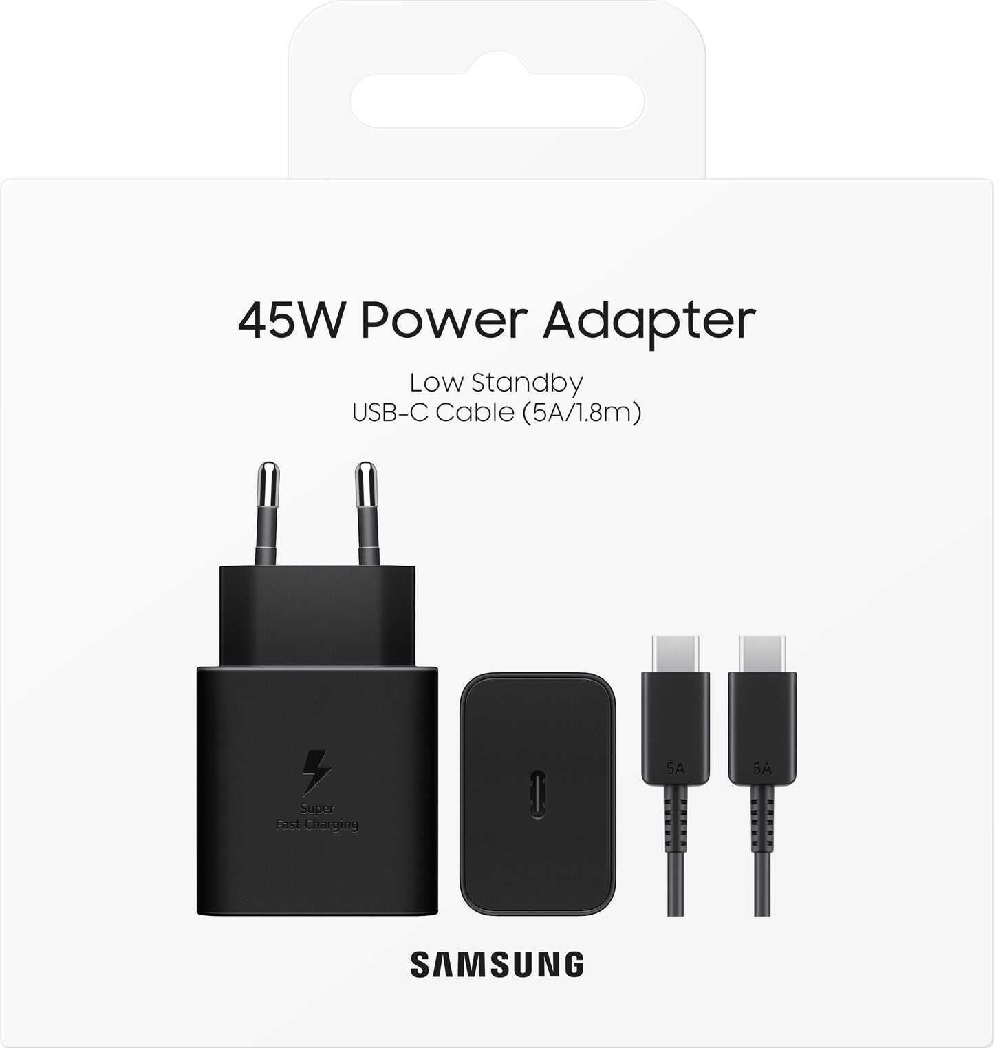 Network Charger With USB-C Cable Samsung, 45W, 4.05A, 1 x USB-C, Black EP-T4511XBEGEU