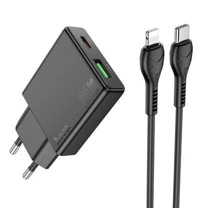 Network Charger with Lightning Cable HOCO N38, 20W, 3A, 1 x USB-A - 1 x USB-C, Black