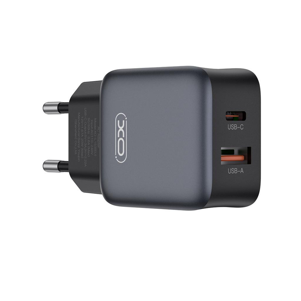 Network Charger with USB-C Cable XO Design L156, 30W, 3A, 1 x USB-A - 1 x USB-C, Black