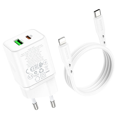 Network Charger with Lightning Cable Borofone BN7, 20W, 3A, 1 x USB-A - 1 x USB-C, White