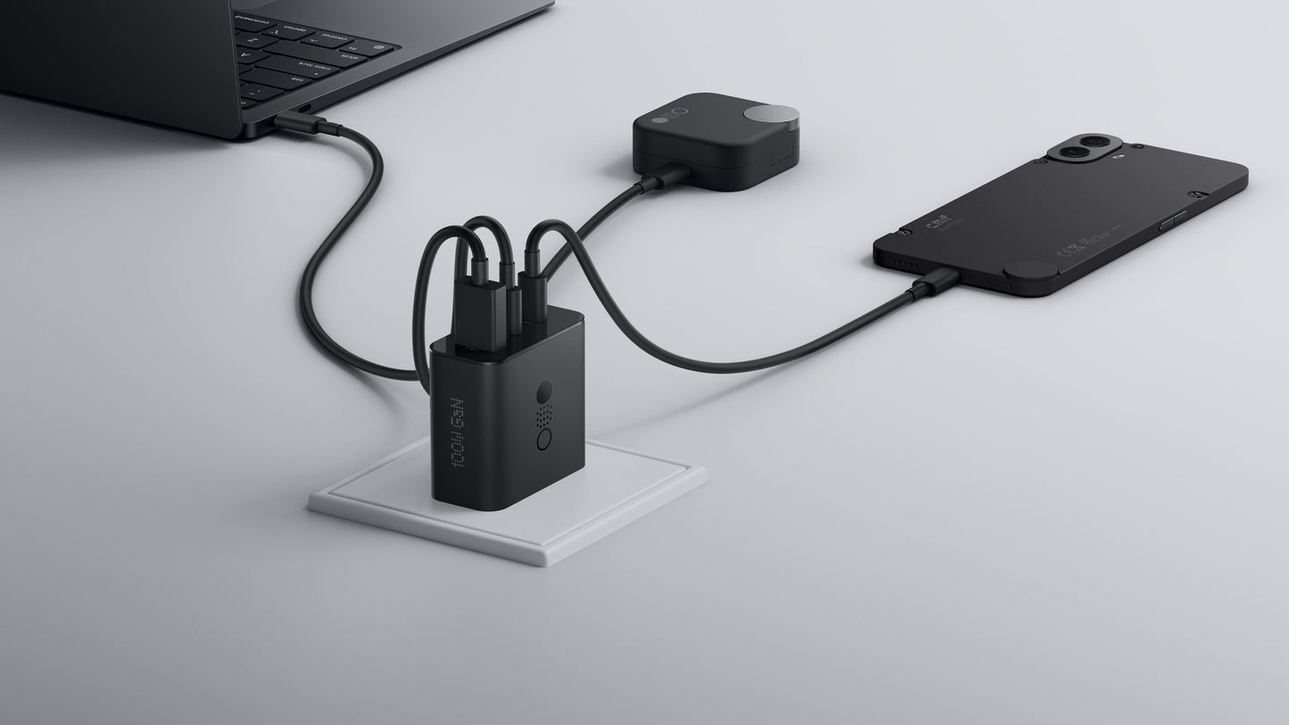 Network Charger with USB-C Cable CMF by Nothing C349, 100W, 5A, 1 x USB-A - 2 x USB-C, Grey A10800016