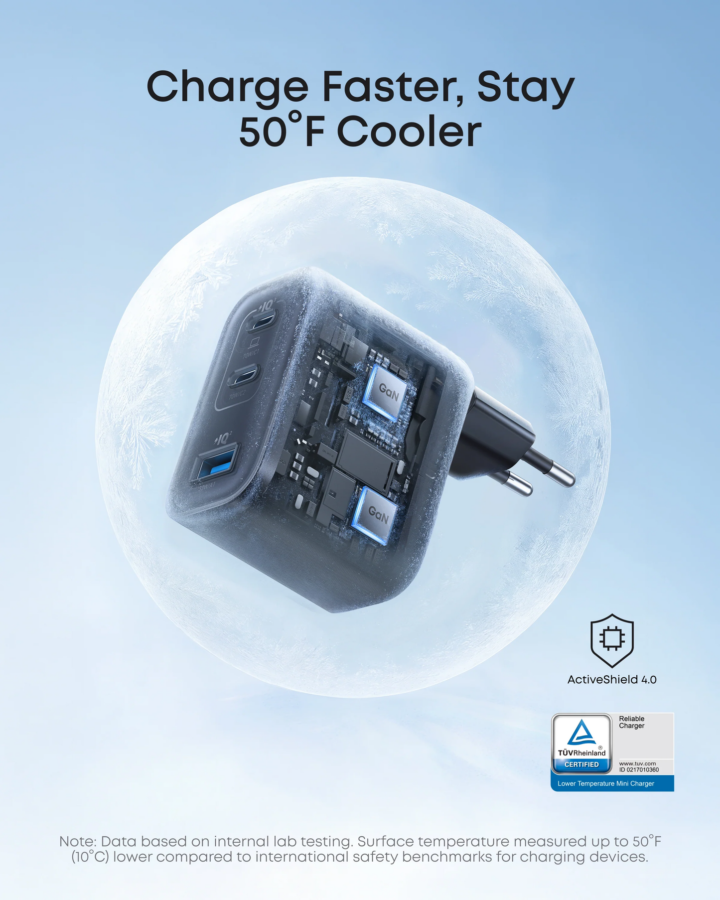 Anker Nano USB-C Network Charger with Cable, 70W, 3.5A, 1 x USB-A - 2 x USB-C, Gray B121A311