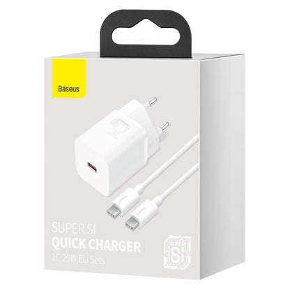 Network Charger With USB-C Cable Baseus Super Si, 25W, 3A, 1 x USB-C, White TZCCSUP-L02