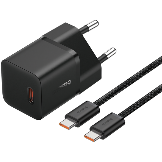 Network Charger With USB-C Cable Baseus GaN5, 20W, 3A, 1 x USB-C, Black P10110900113-00