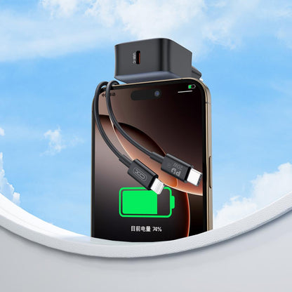 Network Charger with Lightning Cable XO Design L155, 30W, 3A, 1 x USB-C, Black