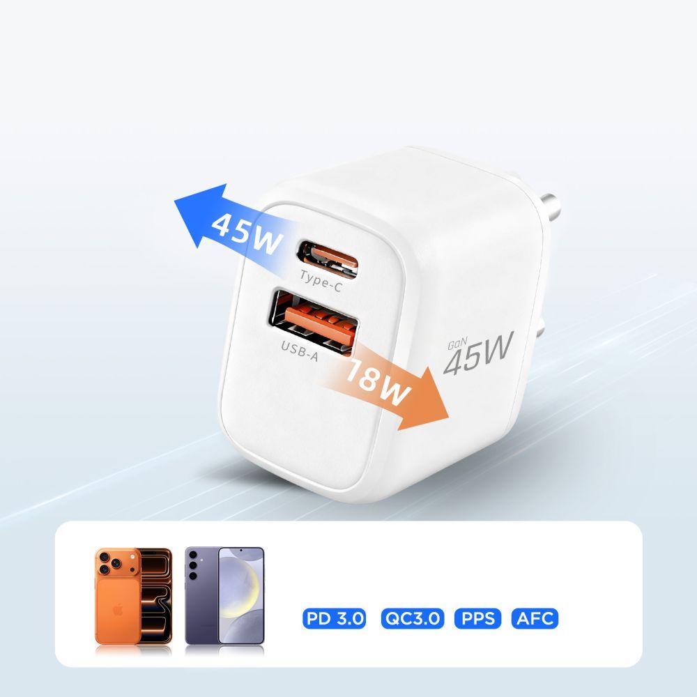 Network Charger with USB-C Cable Tech-Protect NCA45W, 45W, 3A, 1 x USB-A - 1 x USB-C, White