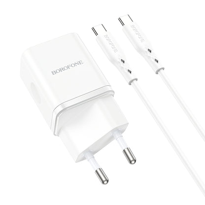 Borofone BN7 Network Charger With USB-C Cable, 20W, 3A, 1 x USB-A - 1 x USB-C, White