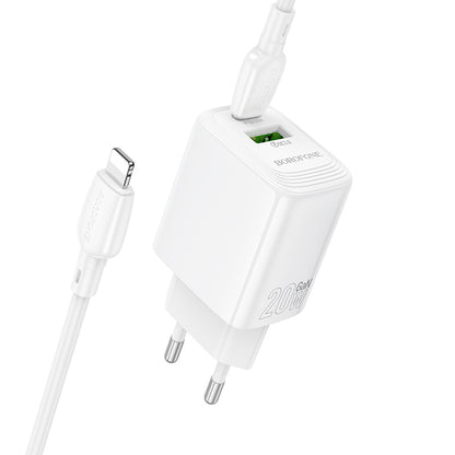 Network Charger with Lightning Cable Borofone BN27 Fuente, 20W, 3A, 1 x USB-A - 1 x USB-C, White