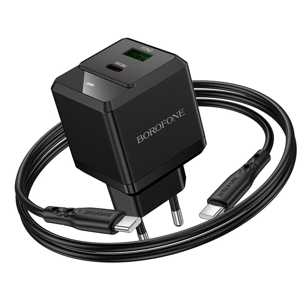 Network Charger with USB-C Cable Borofone BN19 Intenso, 20W, 3A, 1 x USB-A - 1 x USB-C, Black