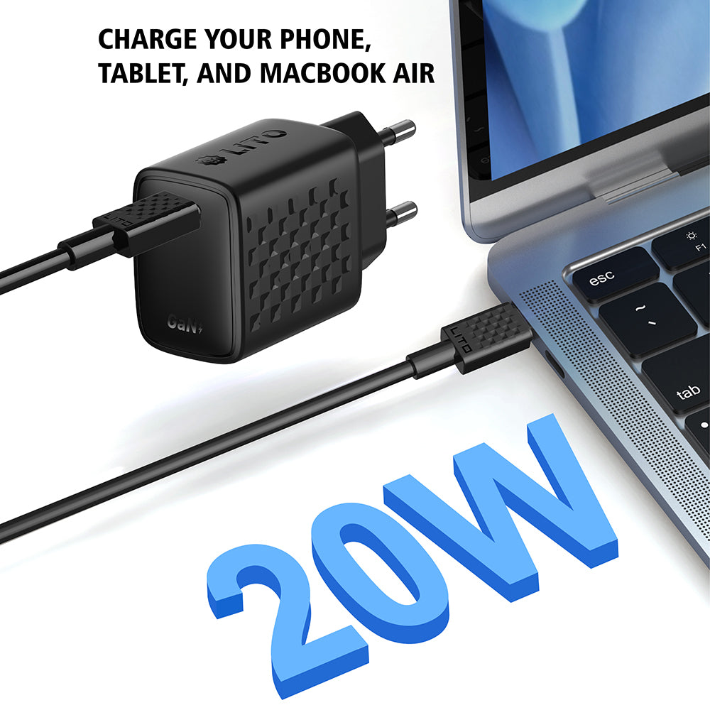 Network Charger with USB-C Cable Lito LC13T, 20W, 3A, 1 x USB-C, Black