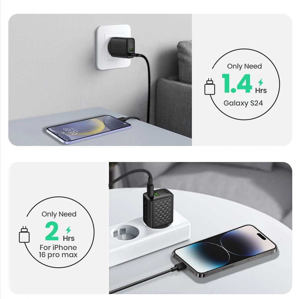 Network Charger with USB-C Cable Lito LC15T, 20W, 3A, 1 x USB-A - 1 x USB-C, Black