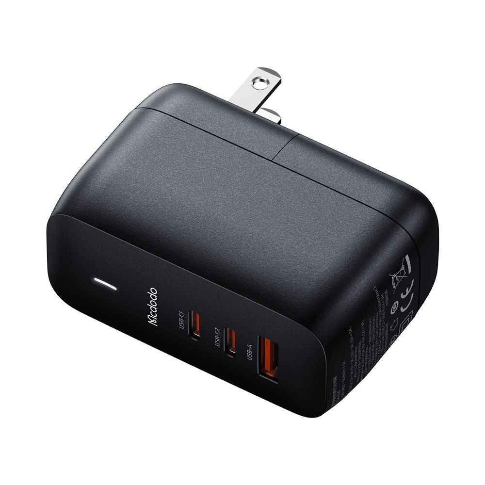 McDodo CH-8442 Mecha Travel Network Charger with USB-C Cable, 65W, 5A, 1 x USB-A - 2 x USB-C, Black