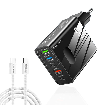 Techsuit CHC1 PentaXPower Network Charger with USB-C Cable, 25W, 3A, 3 x USB-A - 2 x USB-C, Black