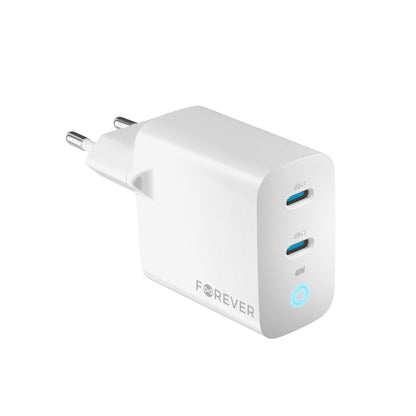 Forever Network Charger TC-06-40CC, 40W, 3A, 2 x USB-C, White