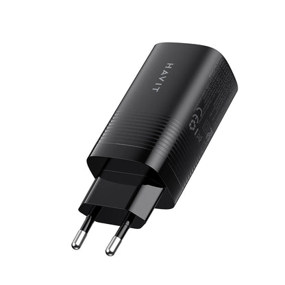 HAVIT UC20 Network Charger, 65W, 3A, 1 x USB-A - 2 x USB-C, Black