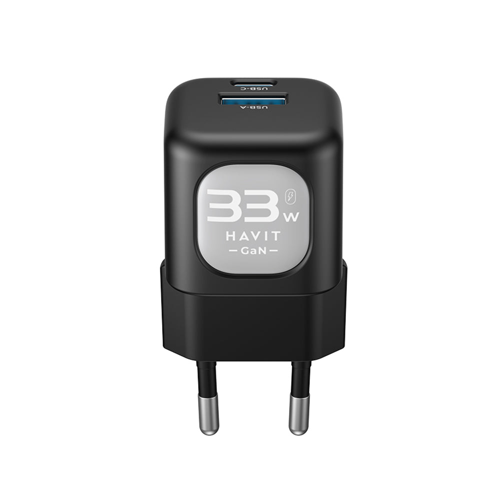 HAVIT UC230 Network Charger, 33W, 3A, 1 x USB-A - 1 x USB-C, Black Grey