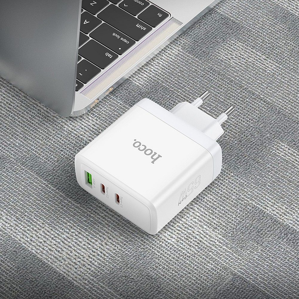 HOCO N30 Network Charger, 65W, 3.25A, 1 x USB-A - 2 x USB-C, White