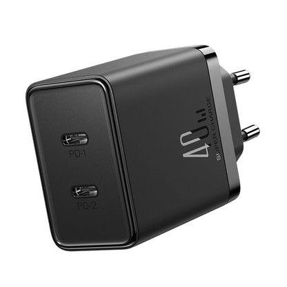 Joyroom JR-TCF09 Power Adapter, 40W, 3A, 2 x USB-C, Black