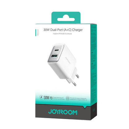 Joyroom JR-TCF15 Network Charger, 30W, 5A, 1 x USB-A - 1 x USB-C, White