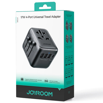 Joyroom JR-TCW01 Travel Power Adapter, 17W, 3A, 1 x USB-C - 3 x USB-A, Black