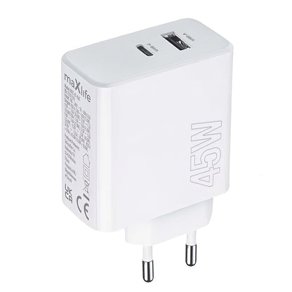 MaXlife MXTC-07-45AC Mains Charger, 45W, 3A, 1 x USB-A - 1 x USB-C, White