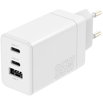 MaXlife MXTC-08-65ACC Power Adapter, 65W, 3A, 1 x USB-A - 2 x USB-C, White