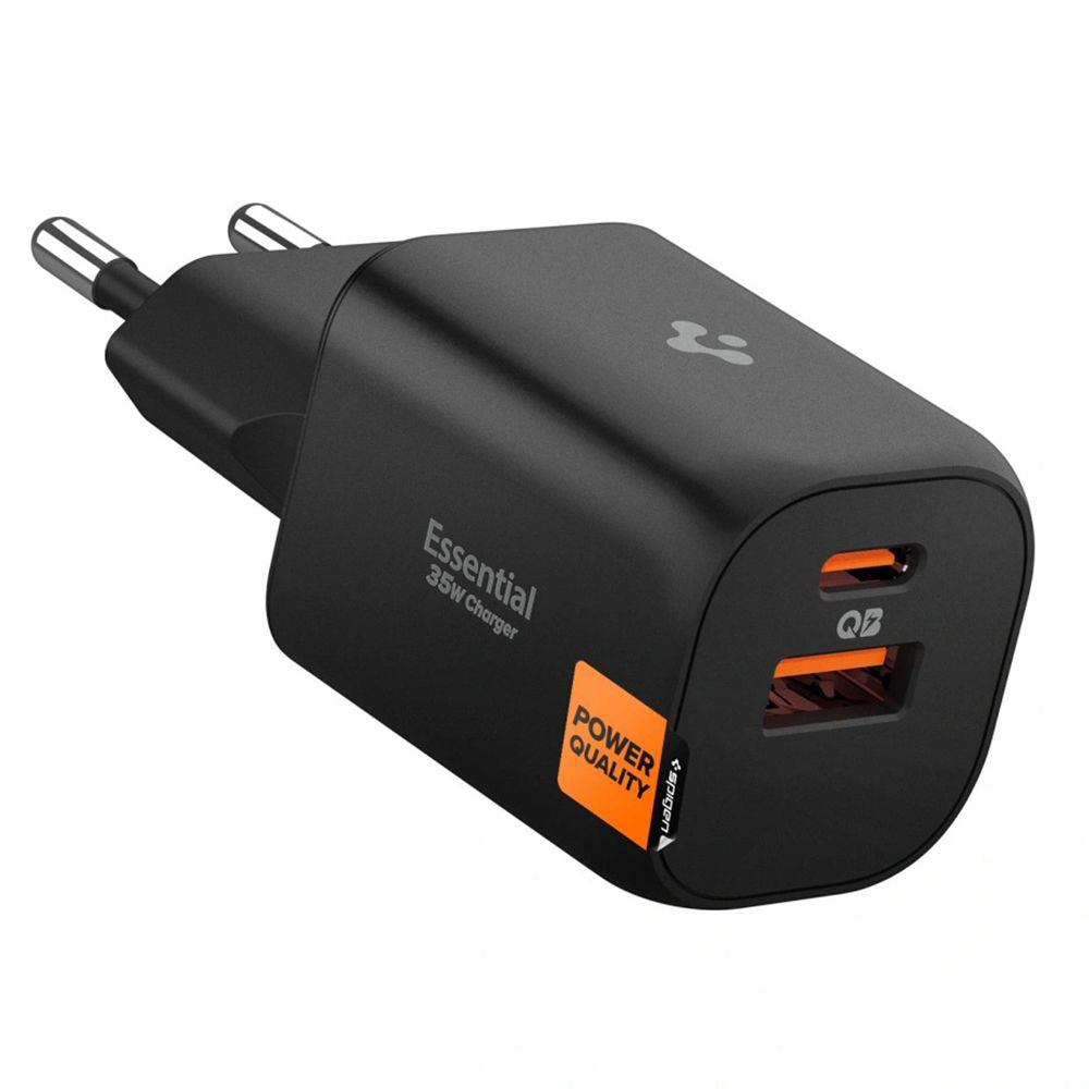 Spigen Essential Network Charger, 35W, 3A, 1 x USB-A - 1 x USB-C, Black