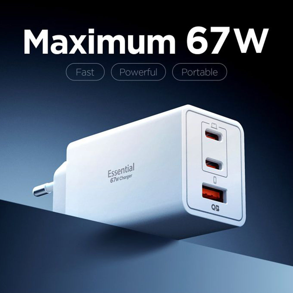 Spigen Essential Network Charger, 67W, 3.25A, 1 x USB-A - 2 x USB-C, White ACH08710