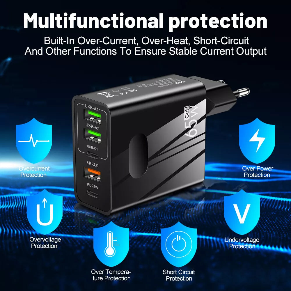 Techsuit CHC1 PentaXPower Network Charger, 25W, 3A, 3 x USB-A - 2 x USB-C, White