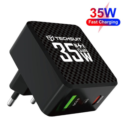 Techsuit CHPD173 Tiny Network Charger, 35W, 3A, 1 x USB-A - 1 x USB-C, Black