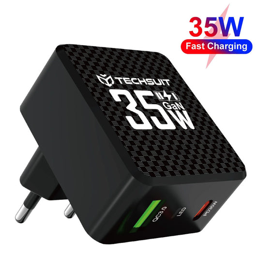 Techsuit CHPD173 Tiny Network Charger, 35W, 3A, 1 x USB-A - 1 x USB-C, Black