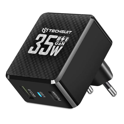Techsuit CHPD173 Tiny Network Charger, 35W, 3A, 1 x USB-A - 1 x USB-C, Black