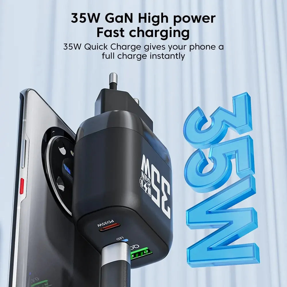 Techsuit CHPD174 Network Charger, 35W, 3A, 1 x USB-A - 1 x USB-C, White