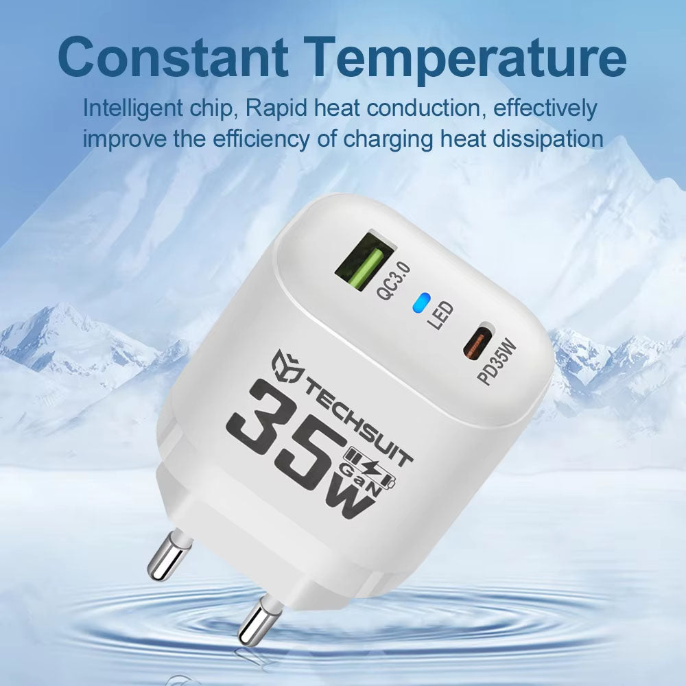 Techsuit CHPD174 Network Charger, 35W, 3A, 1 x USB-A - 1 x USB-C, White