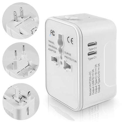 Techsuit HHT202-2C Travel Network Charger, 15W, 3A, 2 x USB-C, White