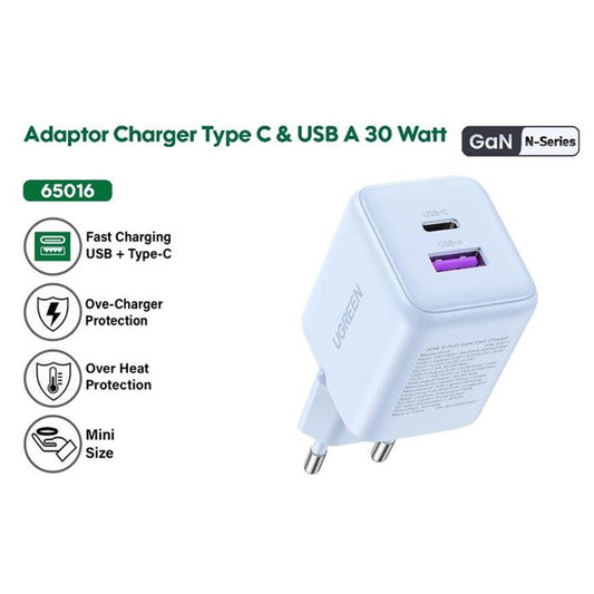 UGREEN X516 Network Charger, 30W, 3A, 1 x USB-A - 1 x USB-C, Grey