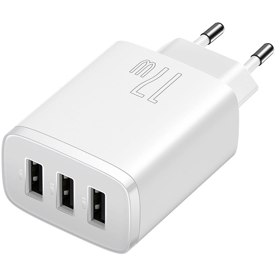 Baseus Compact 3U Network Charger, 17W, 2.1A, 3 x USB-A, White CCXJ020102