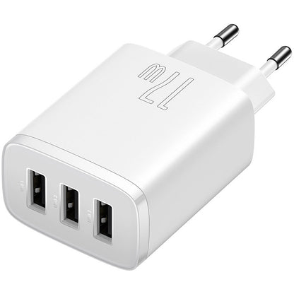 Baseus Compact 3U Network Charger, 17W, 2.1A, 3 x USB-A, White CCXJ020102