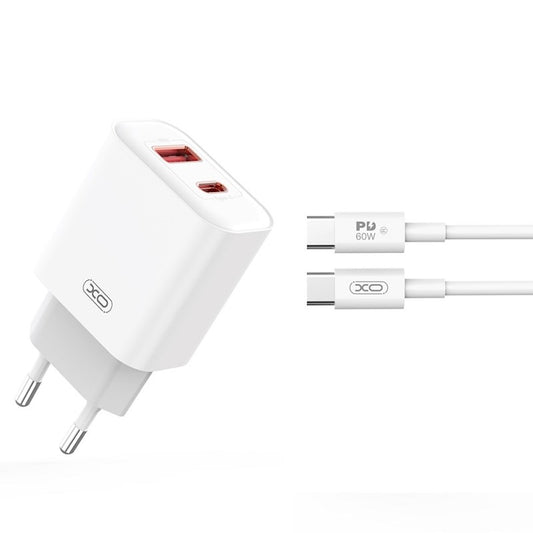 Network Charger with USB-C Cable XO Design CE12, 20W, 3A, 1 x USB-A - 1 x USB-C, White