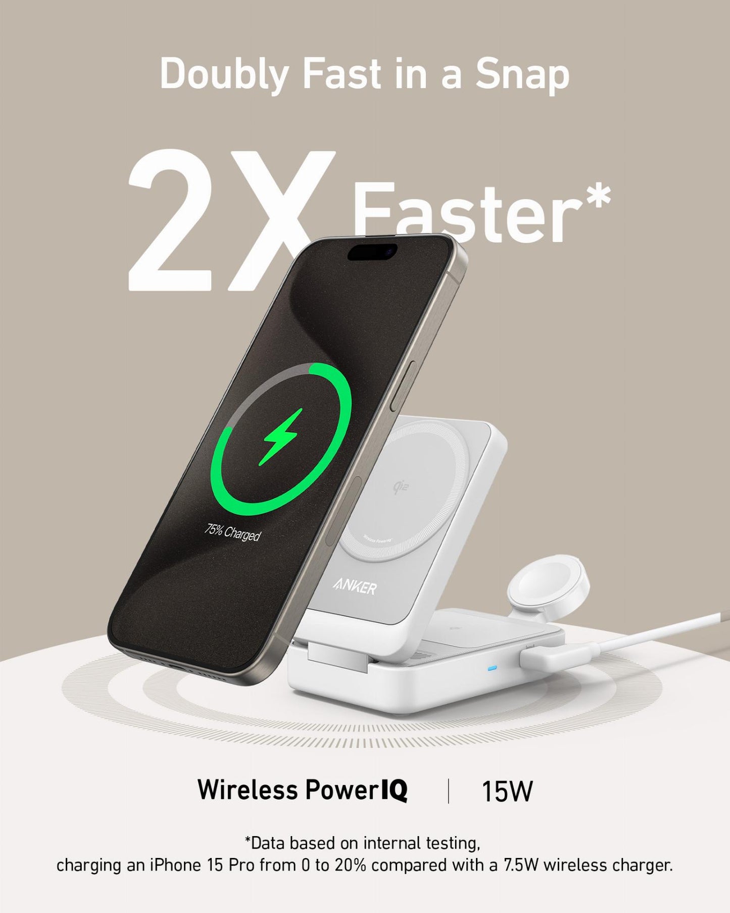 Anker MagGo 3in1 Wireless Network Charger, 15W, 1.67A, White B2557321