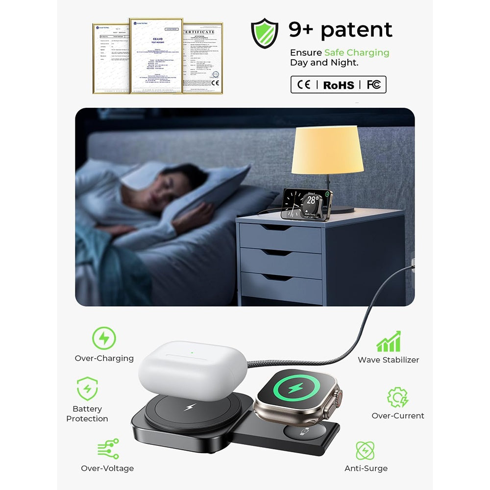 Lisen 2in1 Wireless Network Charger, 15W, 1.67A, Black YL0324100013