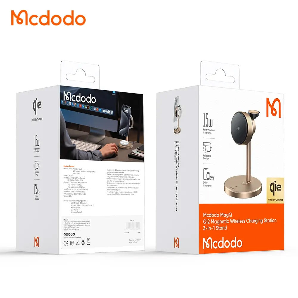 McDodo CH-2463 Swan 3in1 Wireless Network Charger, 22.5W, 1.67A, Gold