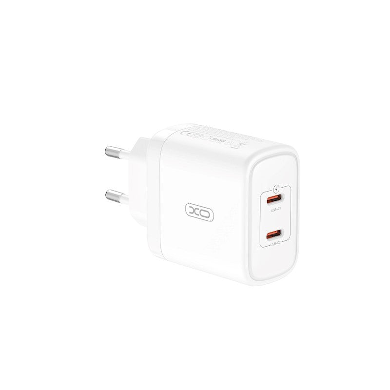 XO Design CE08 Power Adapter, 50W, 3A, 2 x USB-C, White