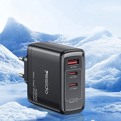 Yesido YC142 Network Charger, 100W, 5A, 1 x USB-A - 2 x USB-C, Black