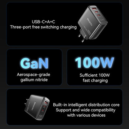 Yesido YC142 Network Charger, 100W, 5A, 1 x USB-A - 2 x USB-C, Black