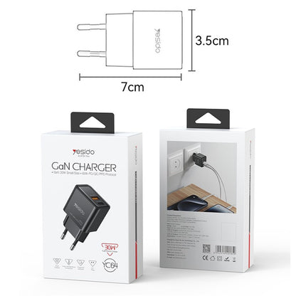 Yesido YC64 Network Charger, 30W, 3A, 1 x USB-A - 1 x USB-C, Black