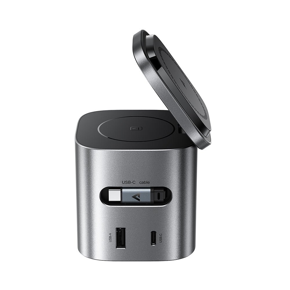 Acefast Z9 QI 6in1 USB-C Cable Charging Station, 80W, 1 x USB-C - 1 x USB-A, Black