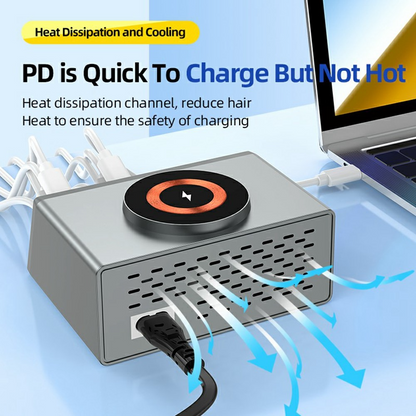 OEM WLX-X9S QI Station Charger, 140W, 3A, 4 x USB-A - 4 x USB-C, Silver