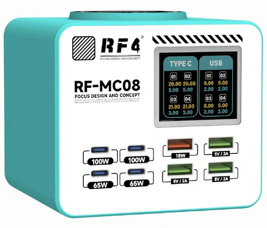 RF4 RF-MC08 Station Charger, 150W, 5A, 4 x USB-A - 4 x USB-C, Turquoise