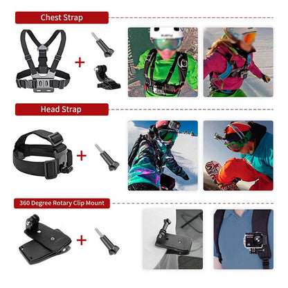 Techsuit SA15 Sports Camera Accessory Kit for GoPro / SJCAM Series, 15in1, Black